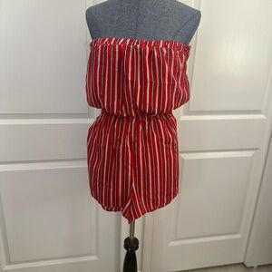Soprano Red and White Striped Strapless romper